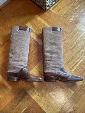 Pollini Two-Tone Brown Leather Boots Vintage 6 1/2